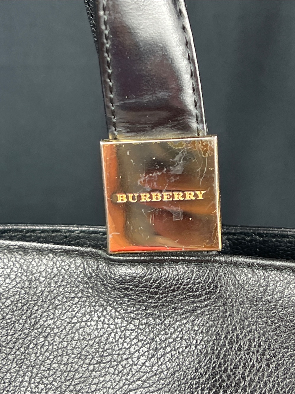 Burberry Vintage Black Leather Tote Classic Check Lining COA EUC - Picture 5 of 11